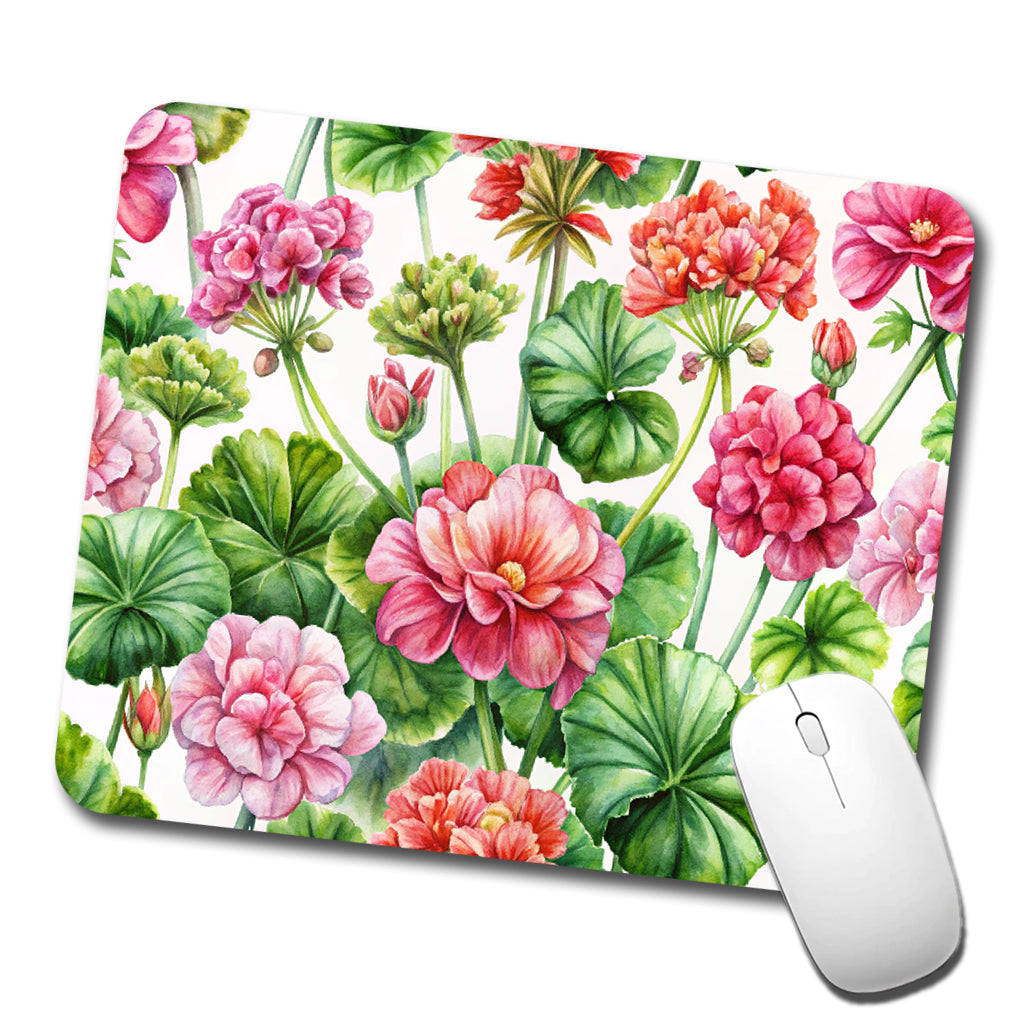 Geraniums Flowers Watercolor Low Profile Mouse Pad Mat