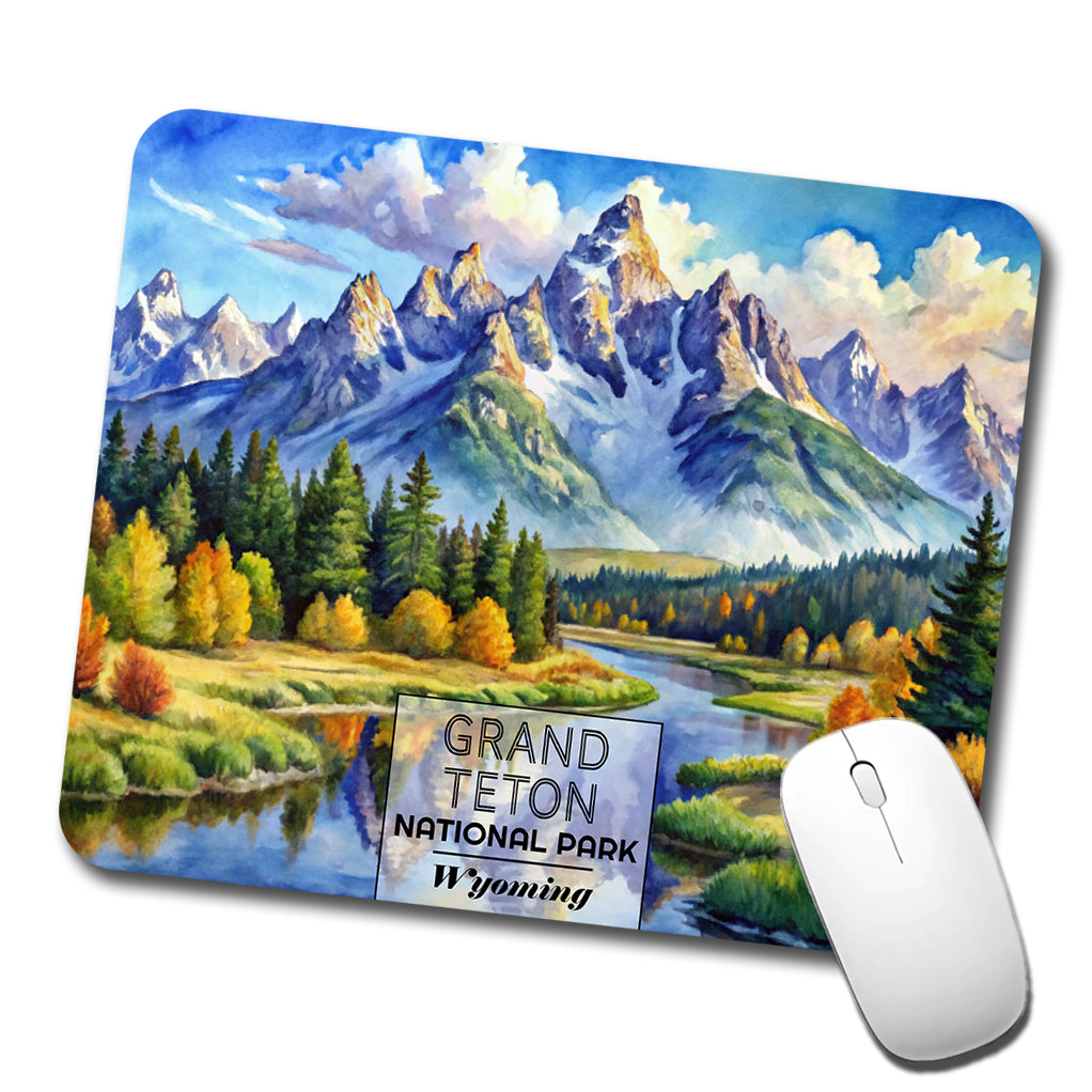 Grand Teton National Park Wyoming Watercolor Low Profile Mouse Pad Mat