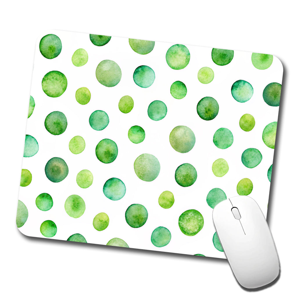Green Polka Dots Fun White Background Low Profile Mouse Pad Mat