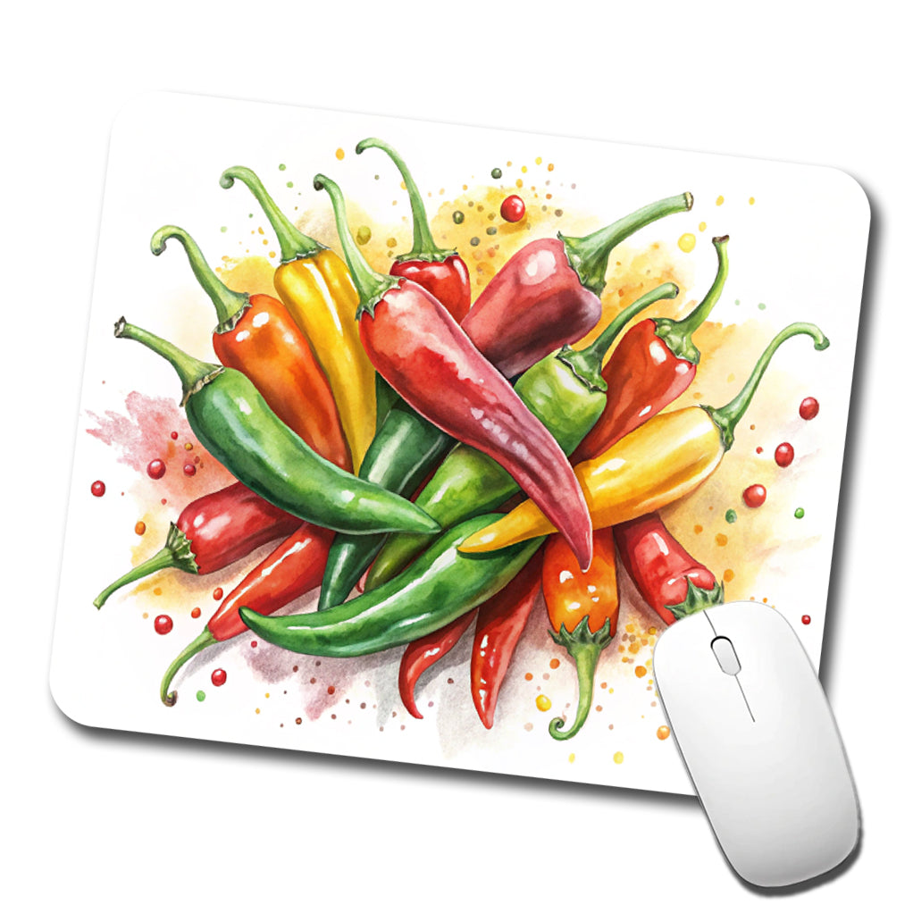 Hot Peppers Jalapenos Spicy Watercolor Low Profile Mouse Pad Mat