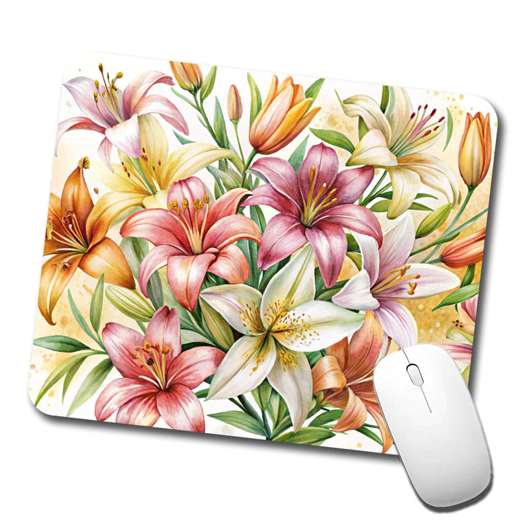 Lilies Lily Flower Watercolor Low Profile Mouse Pad Mat