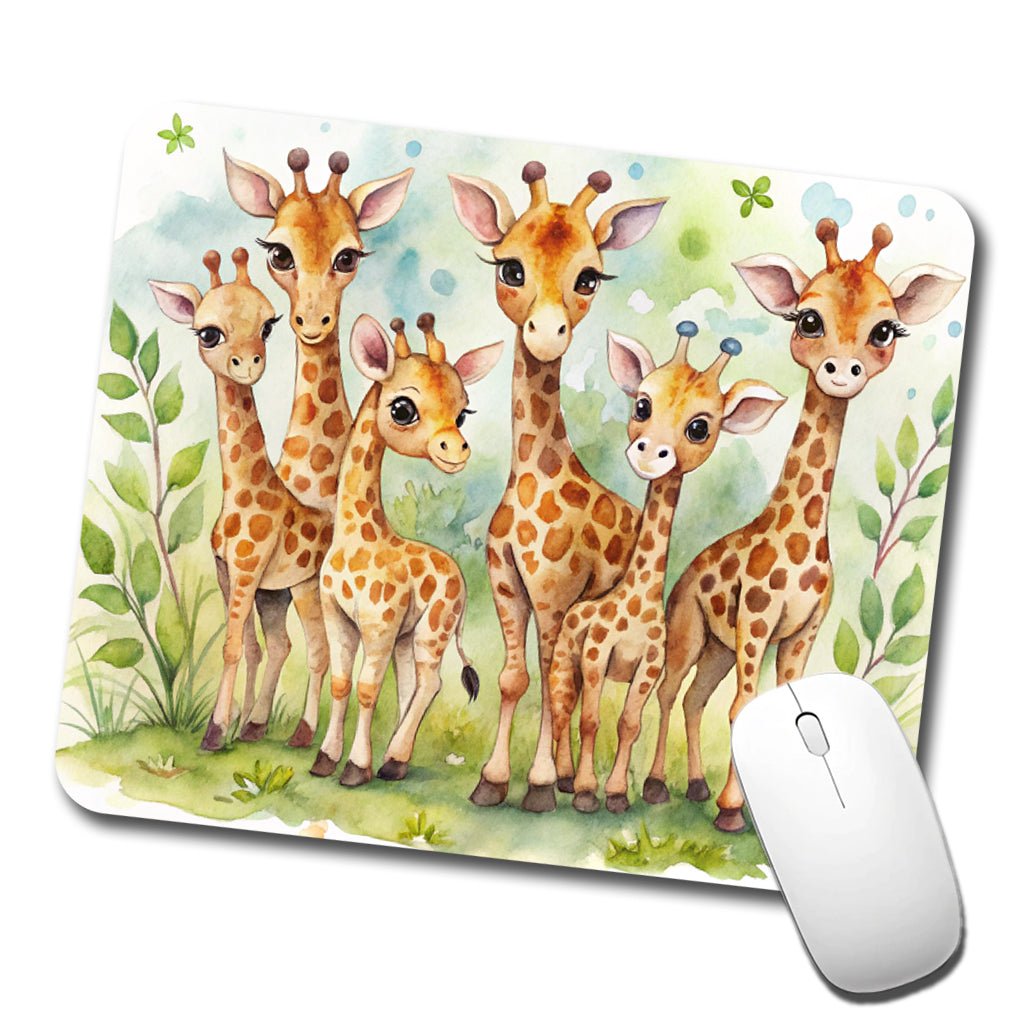 Lots Of Cute Giraffes Watercolor Low Profile Mouse Pad Mat