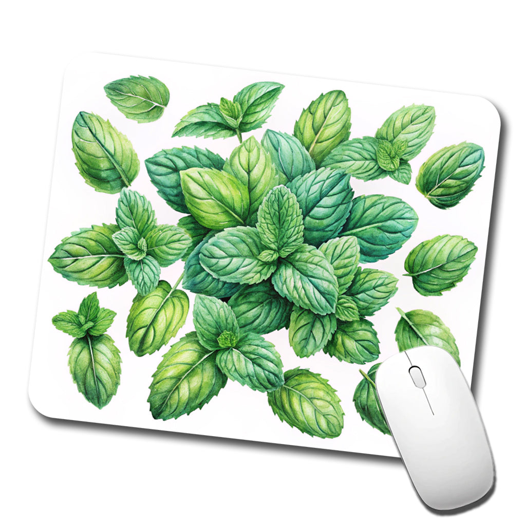 Mint Leaves Watercolor Low Profile Mouse Pad Mat
