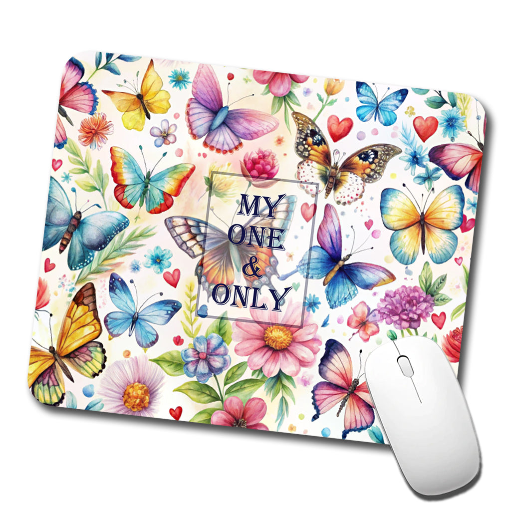 My One And Only Love Romance Anniversary Wedding Butterflies Hearts Flowers Low Profile Mouse Pad Mat