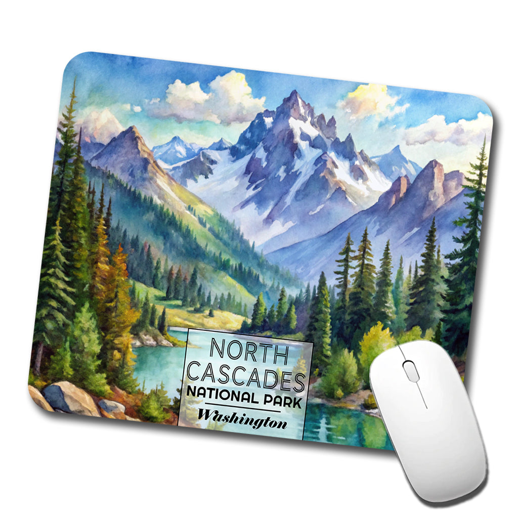 North Cascades National Park Washington Watercolor Low Profile Mouse Pad Mat