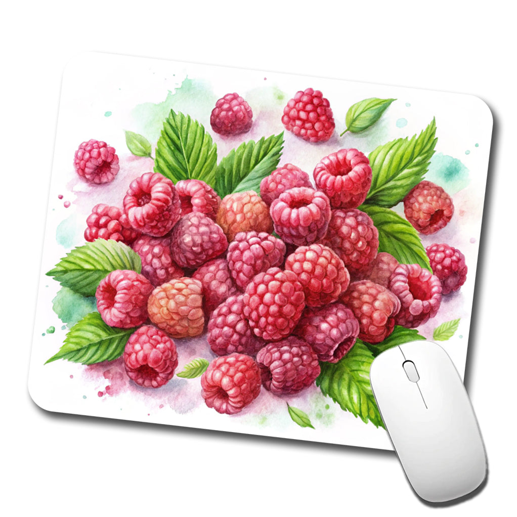 Raspberries Fruit Watercolor Low Profile Mouse Pad Mat