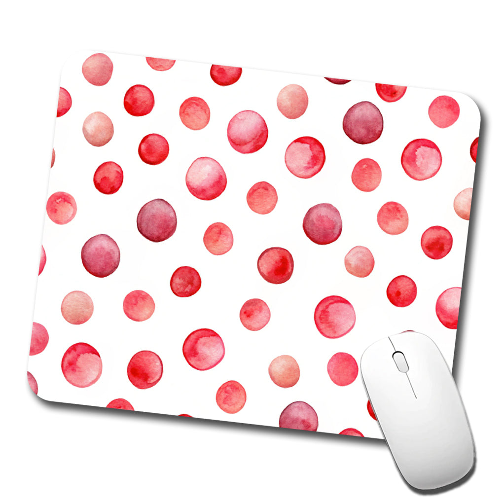 Red Polka Dots Fun White Background Low Profile Mouse Pad Mat