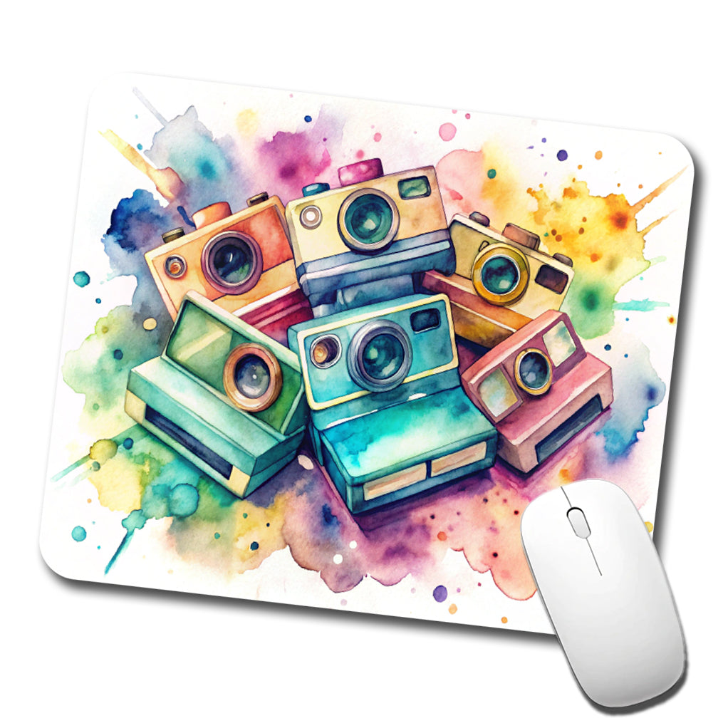 Retro Instant Cameras Photographer Watercolor Low Profile Mouse Pad Mat