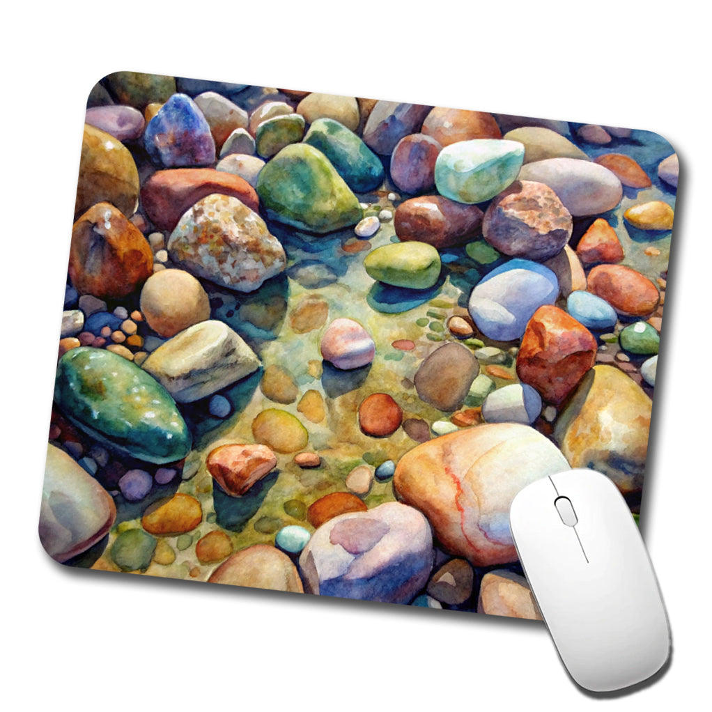 River Rocks Watercolor Low Profile Mouse Pad Mat