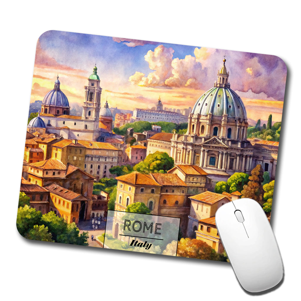 Rome Italy Travel City Watercolor Low Profile Mouse Pad Mat