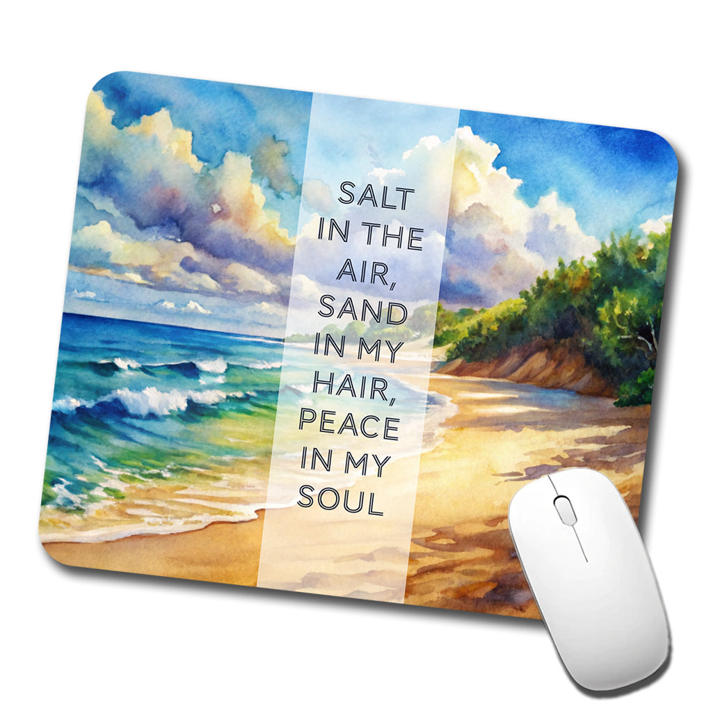 Salt Sand Peace Inspirational Beautiful Beach Ocean Watercolor Low Profile Mouse Pad Mat
