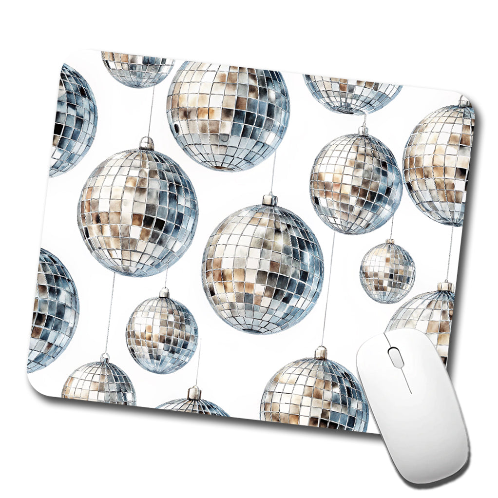 Silver Disco Balls Watercolor Low Profile Mouse Pad Mat