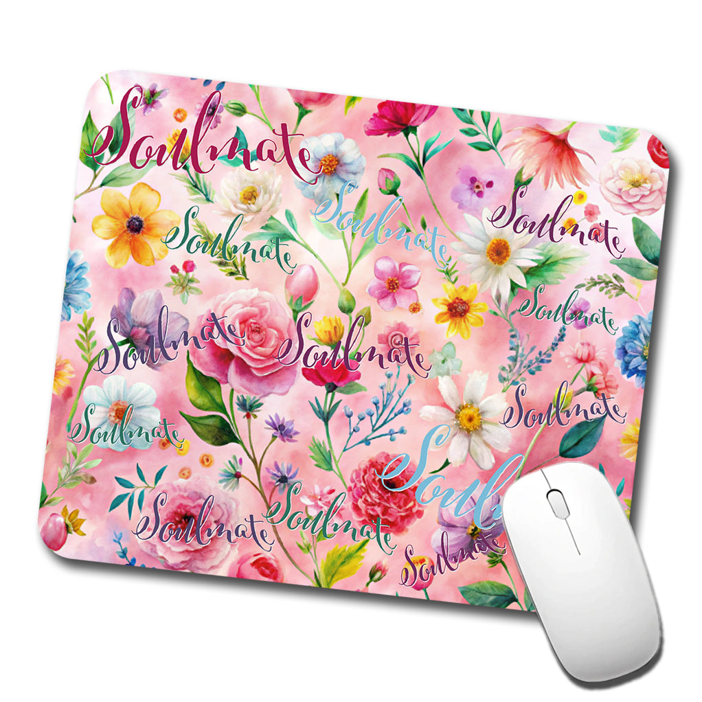 Soulmate Love Wedding Anniversary Flowers Pink Background Low Profile Mouse Pad Mat