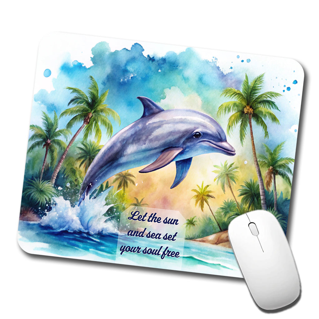 Sun Sea Set Soul Free Inspirational Dolphin Tropical Low Profile Mouse Pad Mat
