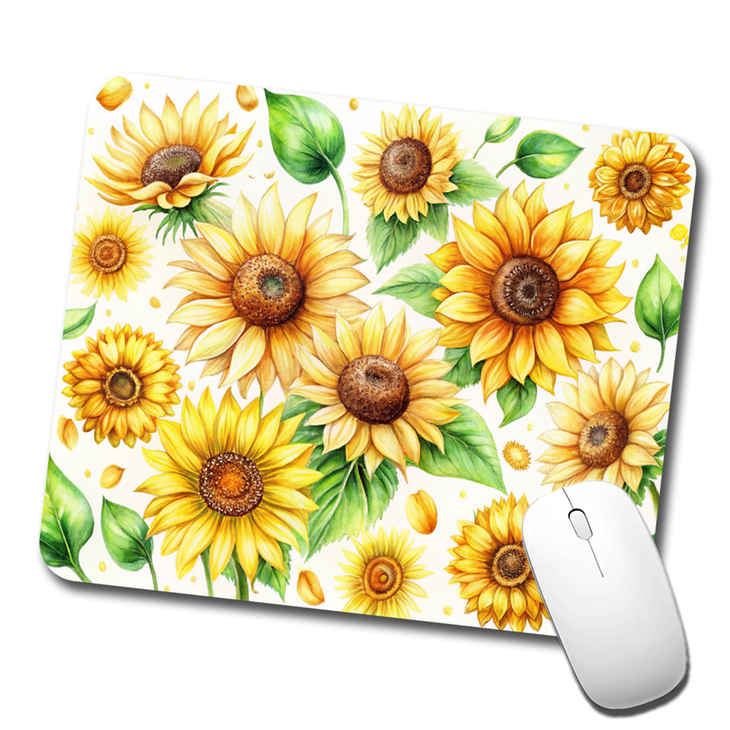 Sunflowers Scattered Watercolor Low Profile Mouse Pad Mat