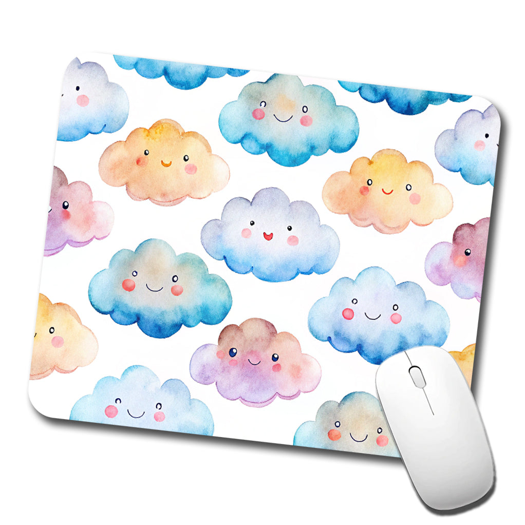 Sweet Smiling Clouds In A Row Watercolor Low Profile Mouse Pad Mat