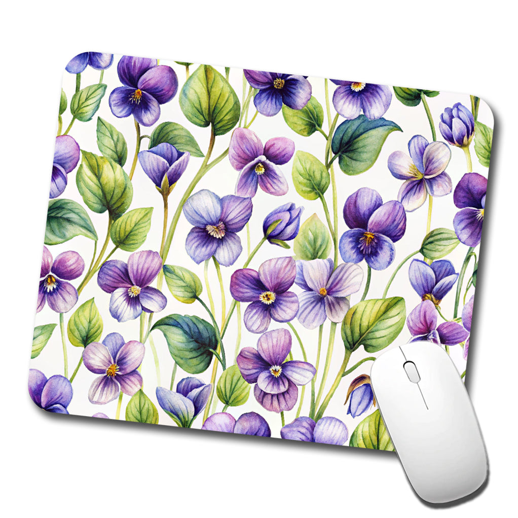 Violets Flowers Watercolor Low Profile Mouse Pad Mat