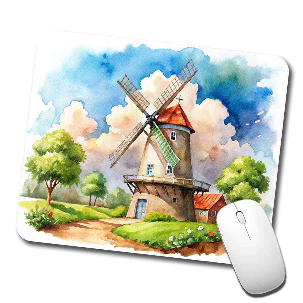 Windmill Beautiful Watercolor Low Profile Mouse Pad Mat