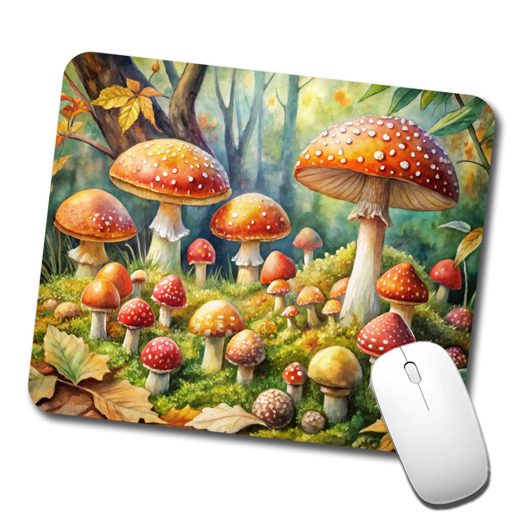 Woodland Mushrooms Watercolor Low Profile Mouse Pad Mat