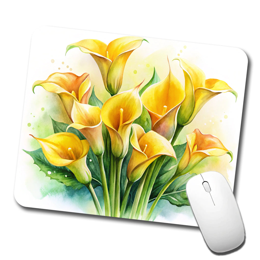 Yellow Calla Lily Flowers Watercolor Low Profile Mouse Pad Mat