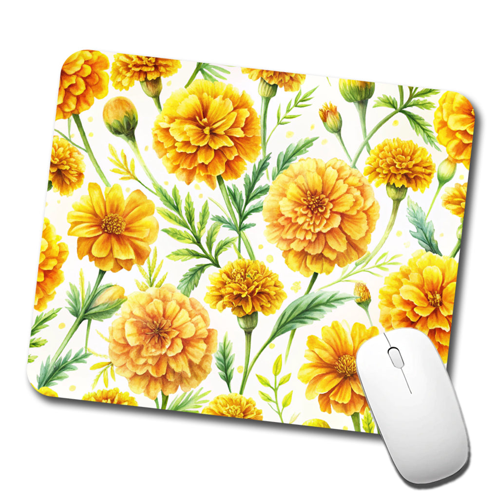 Yellow Marigolds Flowers Watercolor Low Profile Mouse Pad Mat