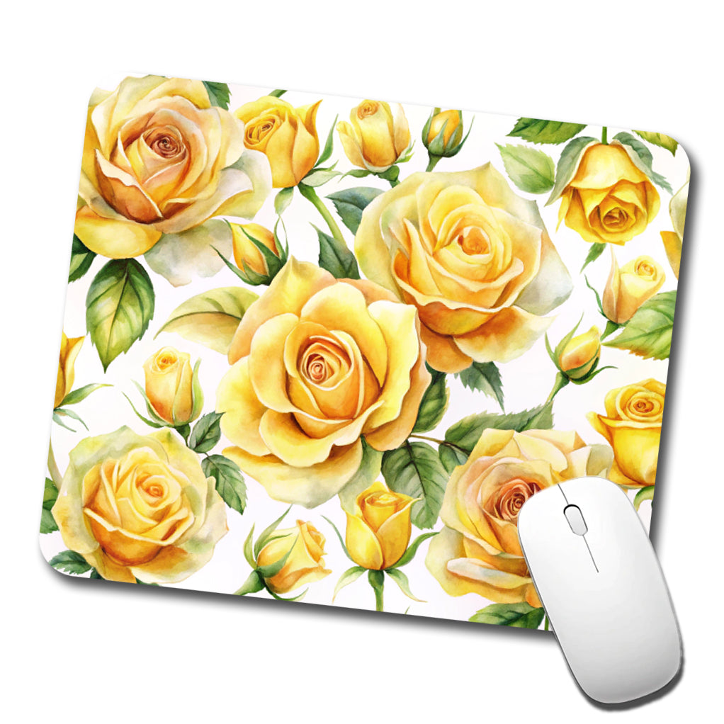 Yellow Roses Flowers Watercolor Low Profile Mouse Pad Mat