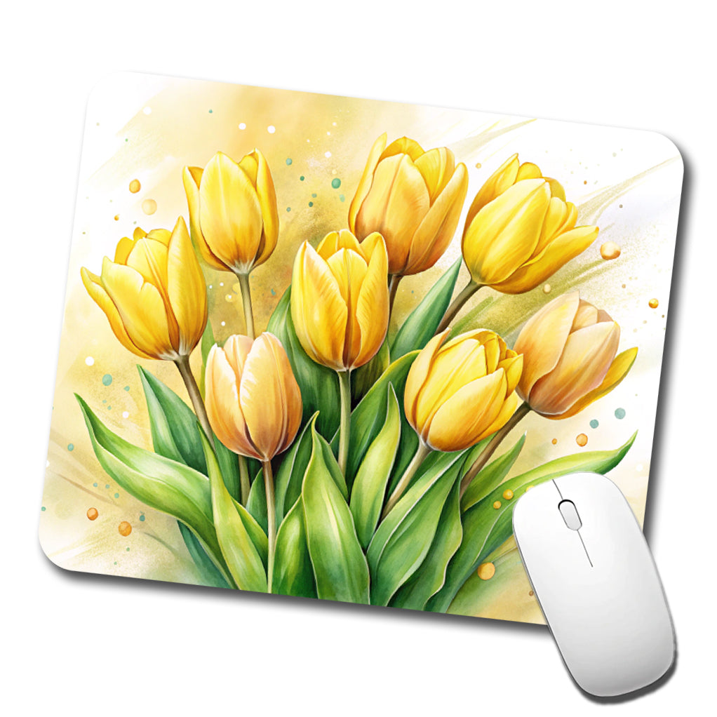 Yellow Tulips Flowers Watercolor Low Profile Mouse Pad Mat