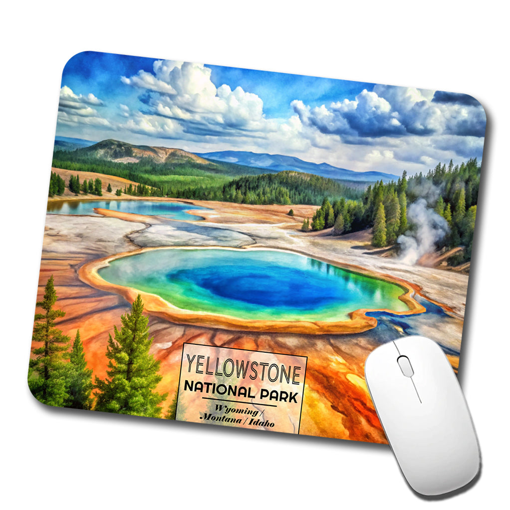 Yellowstone National Park Wyoming Montana Watercolor Low Profile Mouse Pad Mat