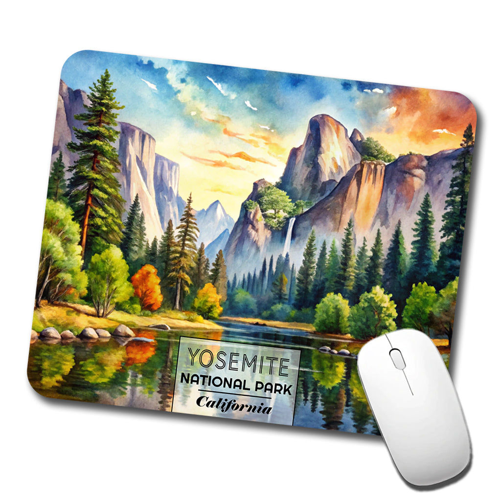 Yosemite National Park California Watercolor Low Profile Mouse Pad Mat