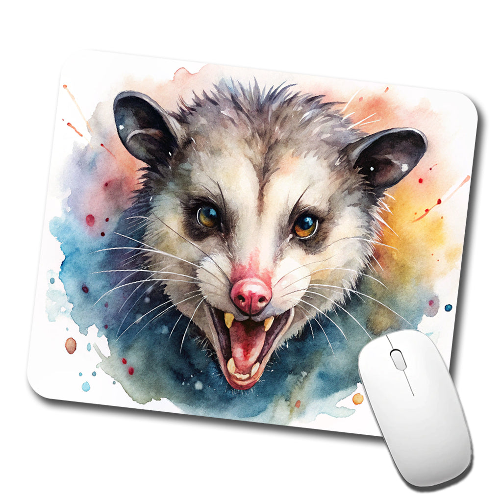 Angry Mad Opossum Watercolor Low Profile Mouse Pad Mat