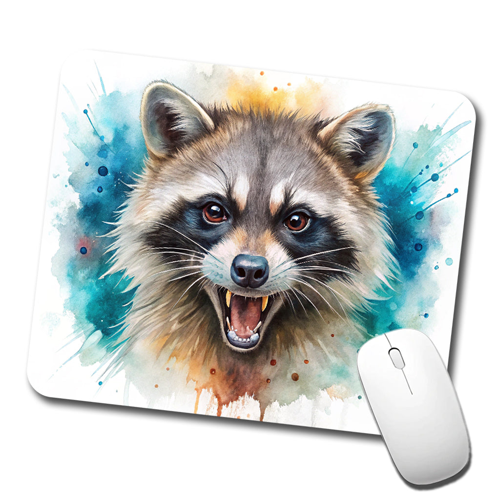 Angry Mad Raccoon Watercolor Low Profile Mouse Pad Mat