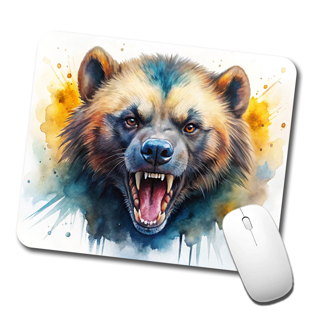Angry Mad Wolverine Watercolor Low Profile Mouse Pad Mat