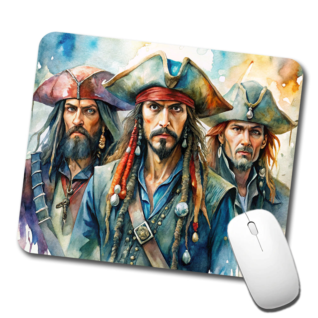 Angry Swashbuckling Pirates Watercolor Low Profile Mouse Pad Mat