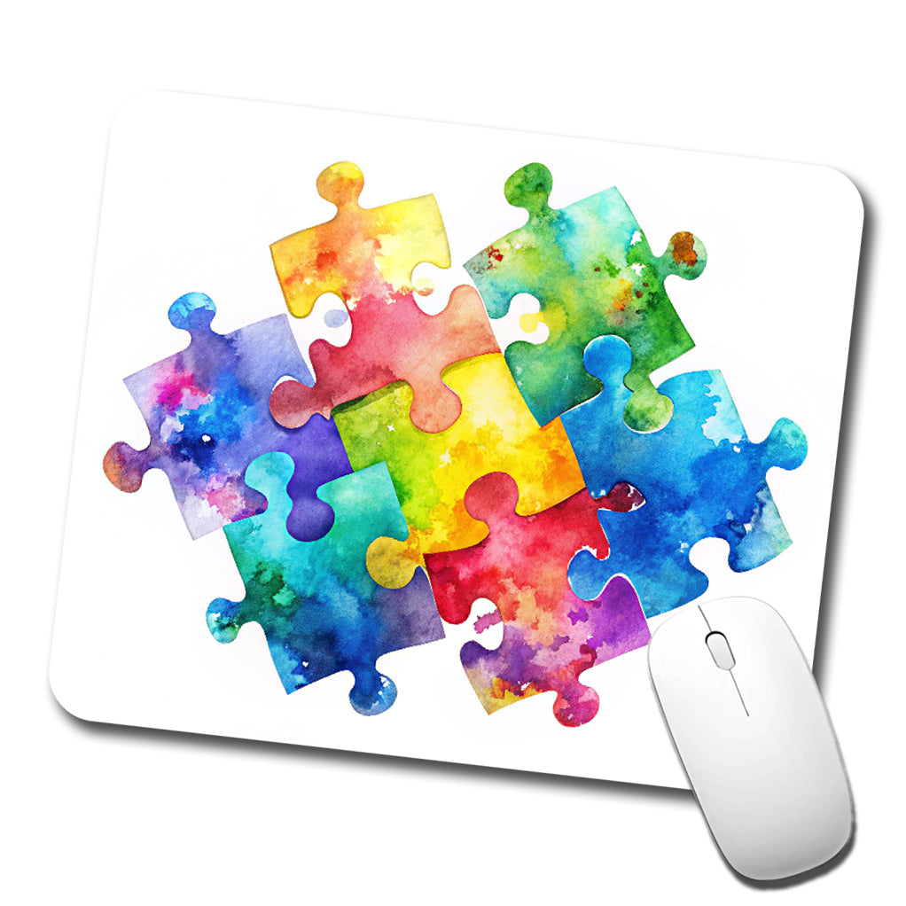 Autism Awareness Acceptance Puzzle Pieces Watercolor Low Profile Mouse Pad Mat