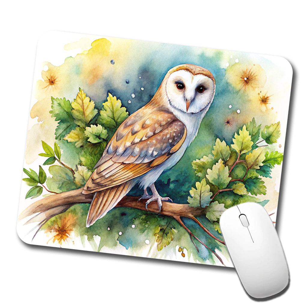 Barn Owl In Tree Watercolor Low Profile Mouse Pad Mat