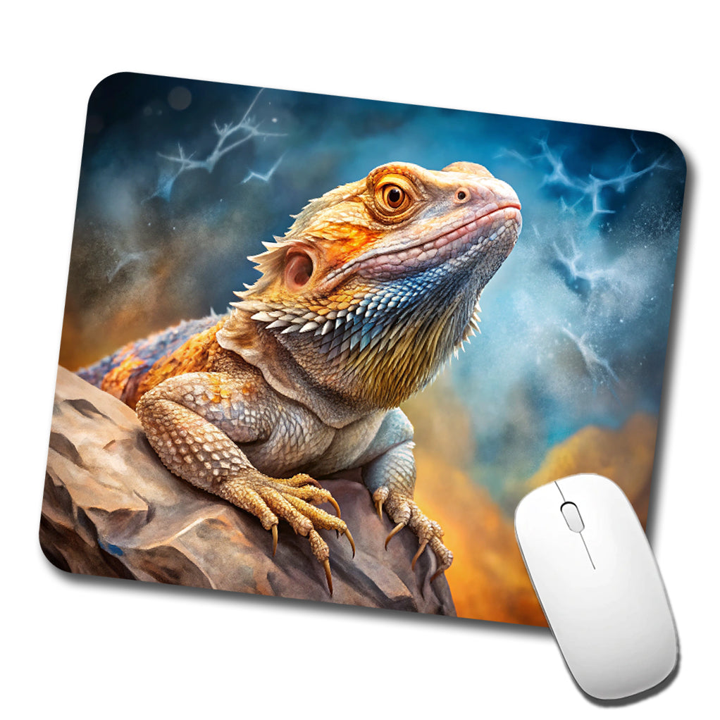 Bearded Dragon Lizard On Rock Stormy Scene Reptile Watercolor Low Profile Mouse Pad Mat