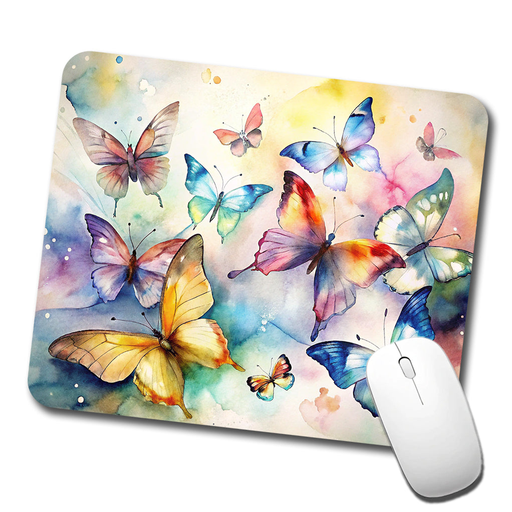 Beautiful Watercolor Colorful Butterflies Low Profile Mouse Pad Mat
