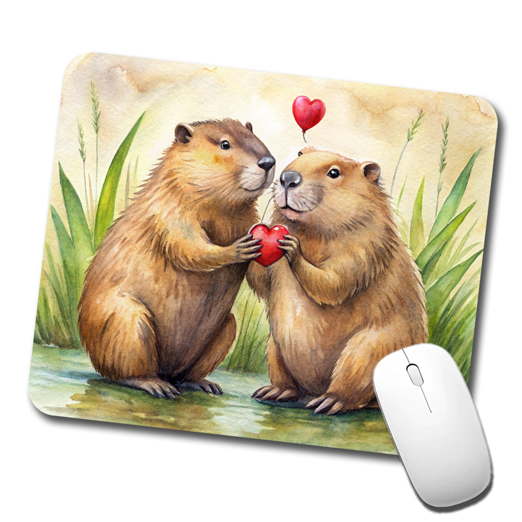 Beavers In Love Water Valentine's Day Low Profile Mouse Pad Mat