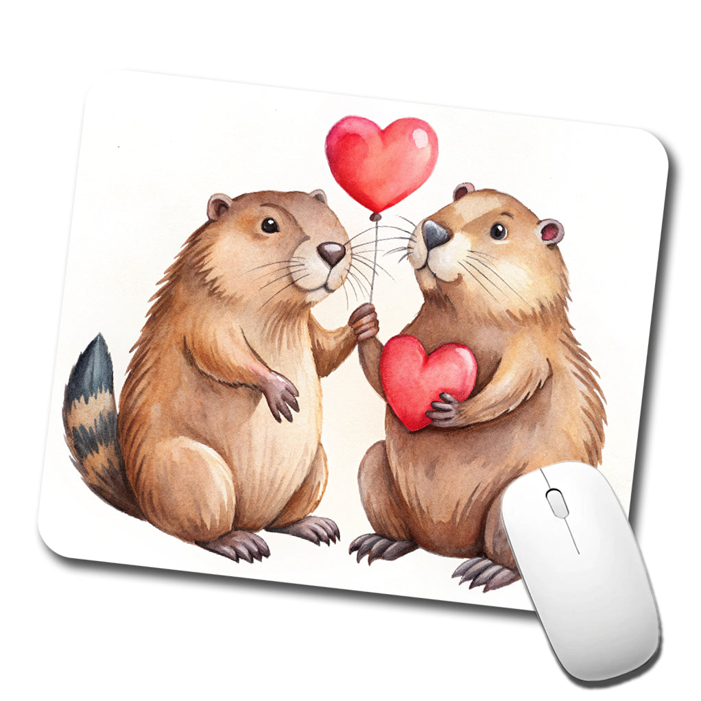 Beavers In Love With Hearts Valentine's Day Low Profile Mouse Pad Mat