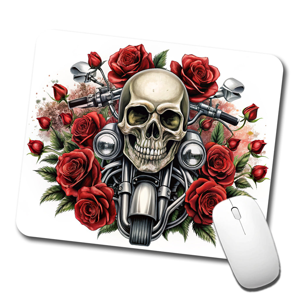 Biker Style Skulls And Roses Motorcycle Low Profile Mouse Pad Mat