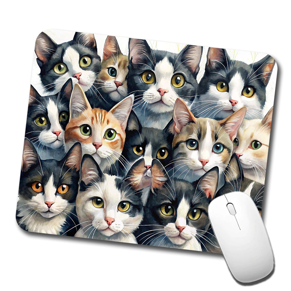 Cartoon Black And White Cats Low Profile Mouse Pad Mat