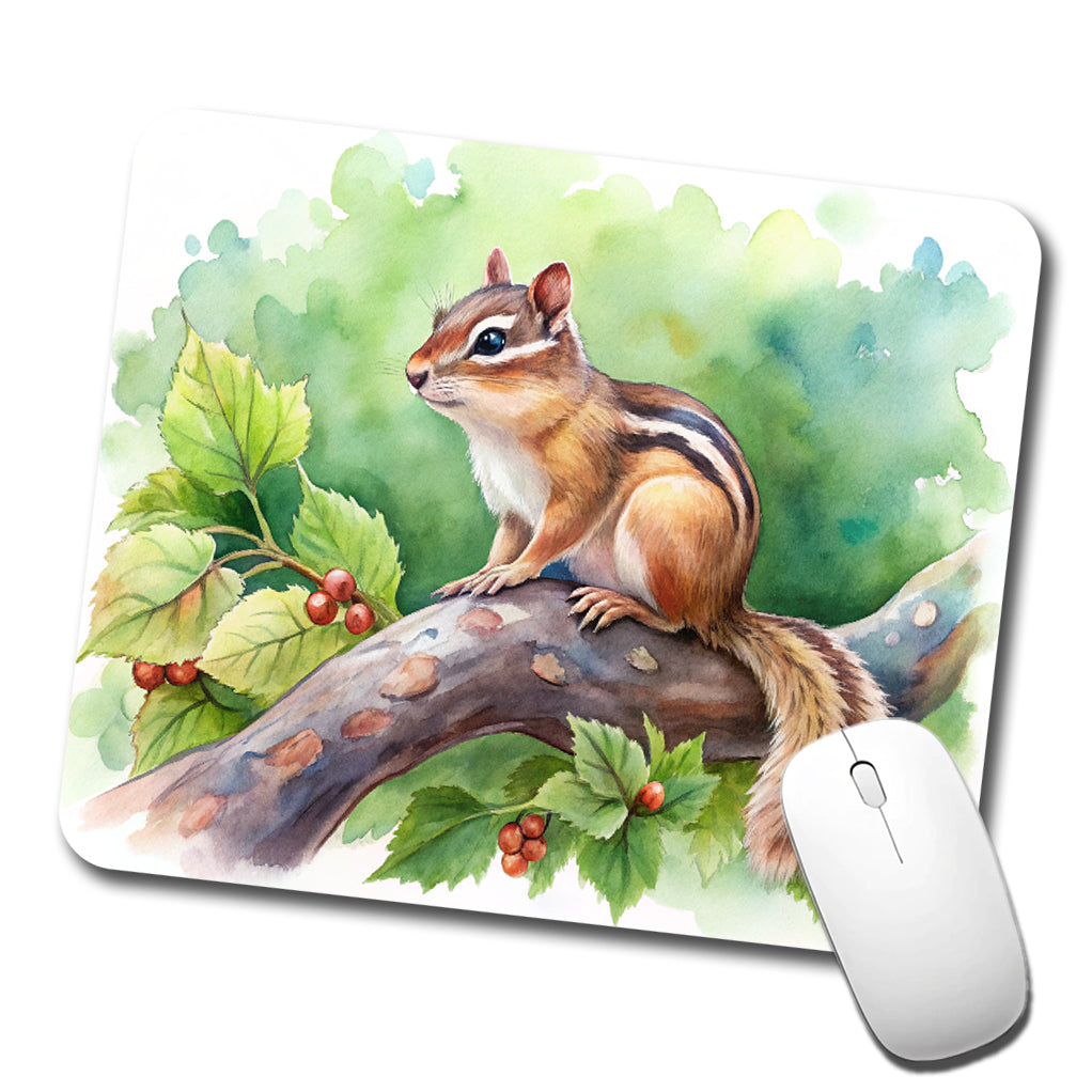 Chipmunk In Tree Watercolor Low Profile Mouse Pad Mat