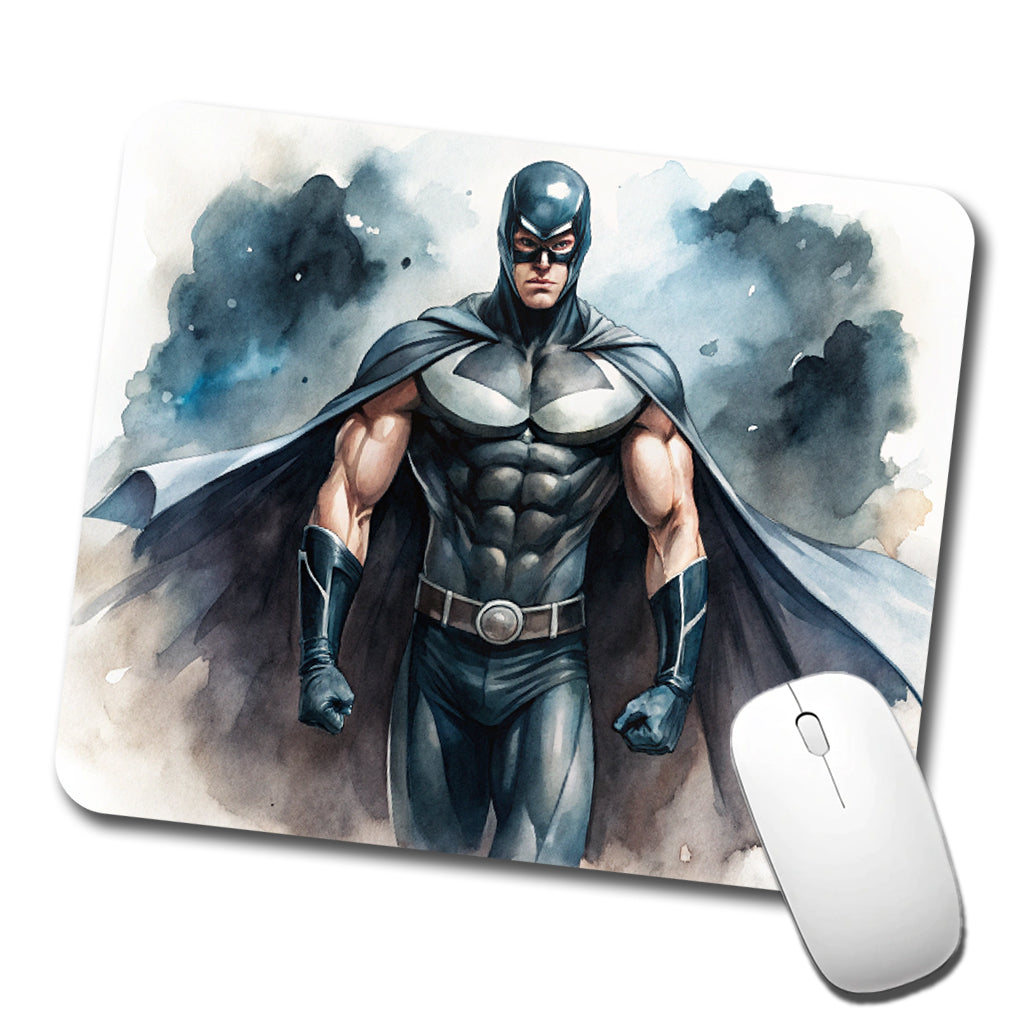 Classic Masked Superhero With Black Costume Watercolor Low Profile Mouse Pad Mat
