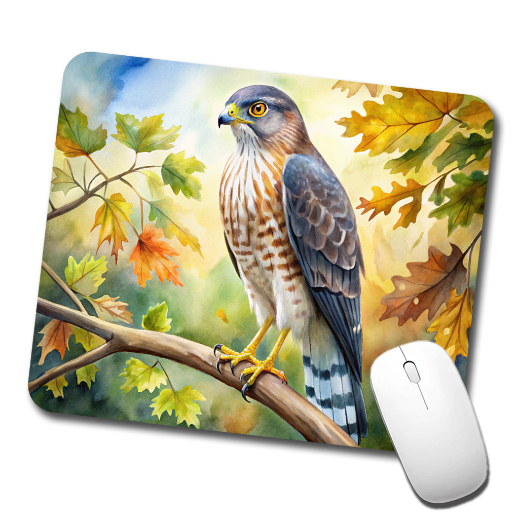 Cooper's Hawk Raptor Bird Of Prey In Tree Watercolor Low Profile Mouse Pad Mat
