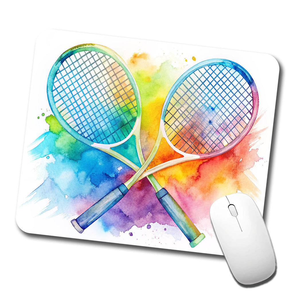 Crossed Tennis Rackets Watercolor Low Profile Mouse Pad Mat
