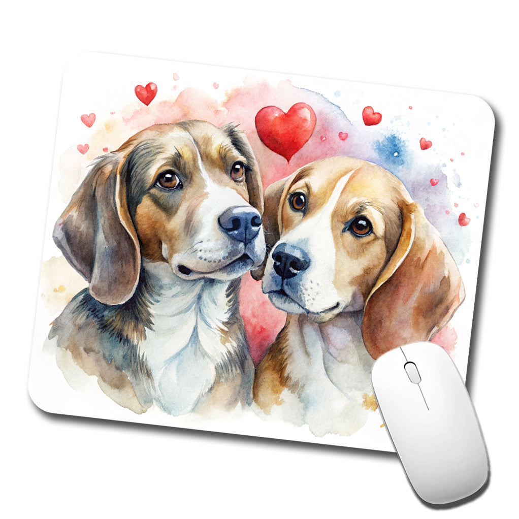 Dogs In Love Valentine's Day Beagles Low Profile Mouse Pad Mat