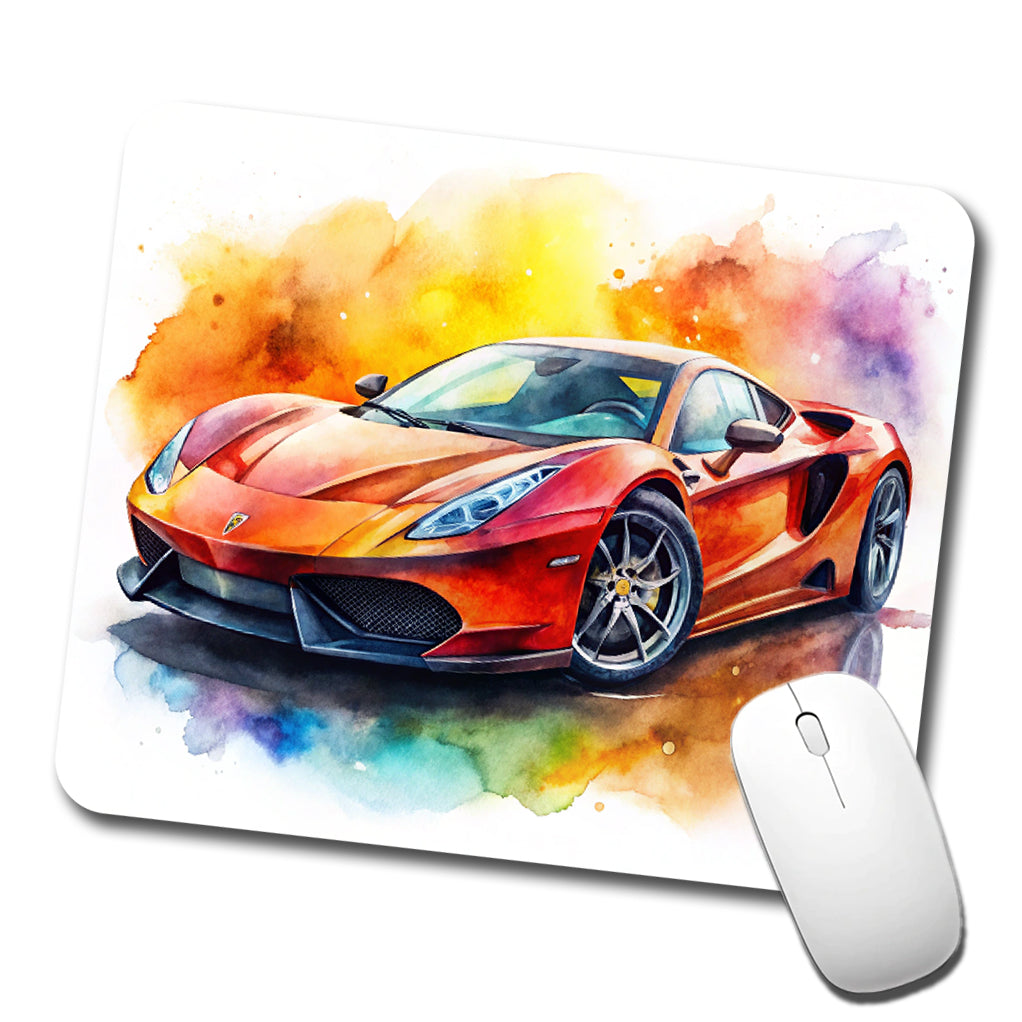 Exotic Supercar Sports Car Watercolor Low Profile Mouse Pad Mat