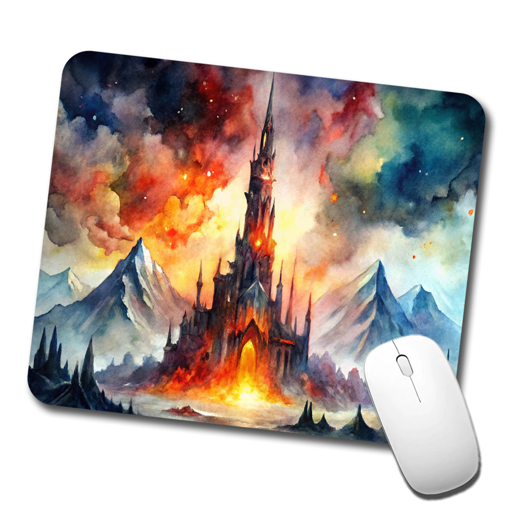 Fantasy Evil Dark Castle Watercolor Low Profile Mouse Pad Mat