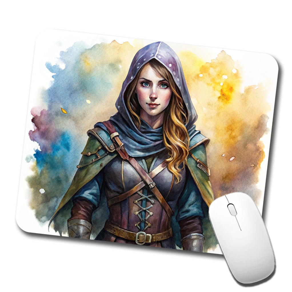 Fantasy Female Thief Rogue Watercolor Low Profile Mouse Pad Mat
