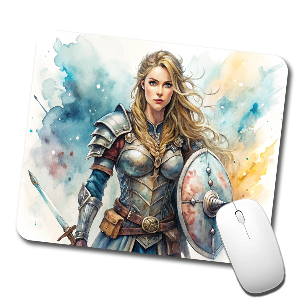Fantasy Female Warrior Knight Watercolor Low Profile Mouse Pad Mat
